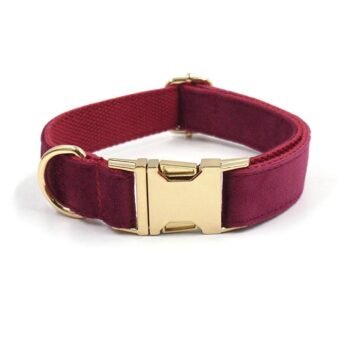 Burgundy Velvet Pet Collar with Custom Engraving